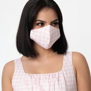 Unique Vintage Light Pink & White Gingham Face Mask - One Size